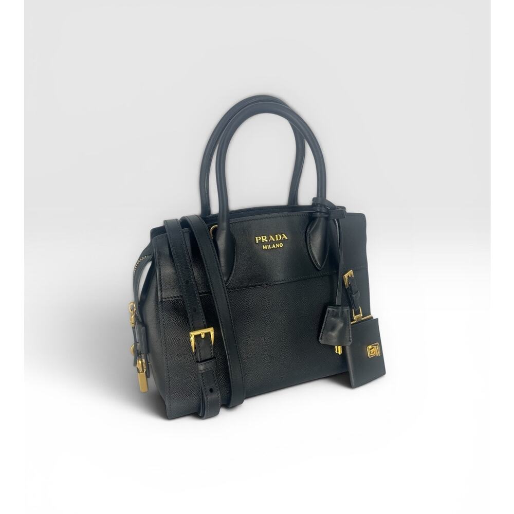 Prada Saffiano Lux Leather Small Esplanade Tote Bag Black